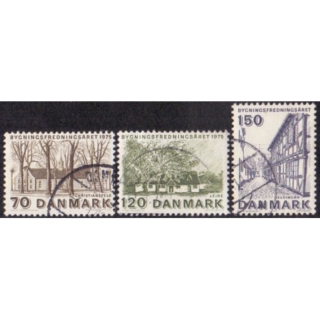 1975. Byggefredningsår. AFA nr. 591-93 postfrisk   stemplet FDC