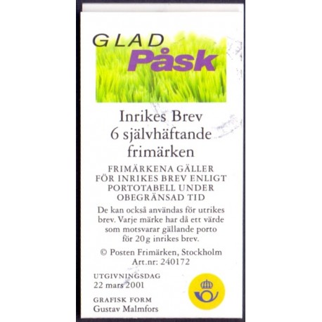 Sverige 2001. Påske. AFA 2149-51, postfrisk parstykke stemplet  hæfte FDC parstykkke