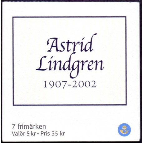 Sverige 2002. Astrid Lindgren miniark. AFA 2203-09, postfrisk   stemplet  hæfte FDC parstykkke, miniark