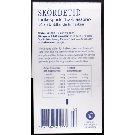 Sverige 2003. Høsttid. AFA 2289-92,  postfrisk  stemplet  hæfte FDC parstykkke