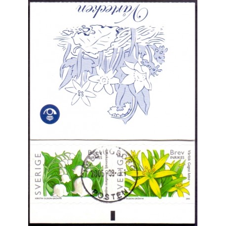 Sverige 2005. Forårsblomster. AFA nr. 2393-96, postfrisk sammentryk stemplet  hæfte FDC parstykkke