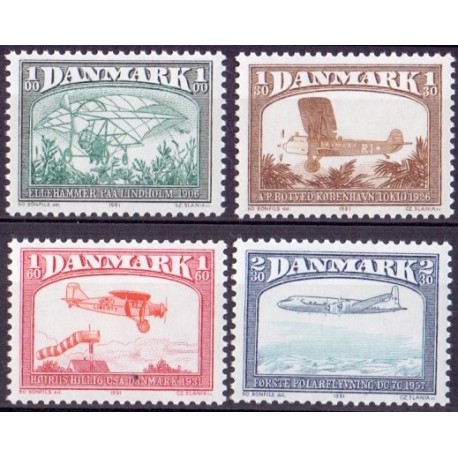 1981. Flyvning gennem tiderne. AFA nr. 737-40 postfrisk  Stemplet FDC