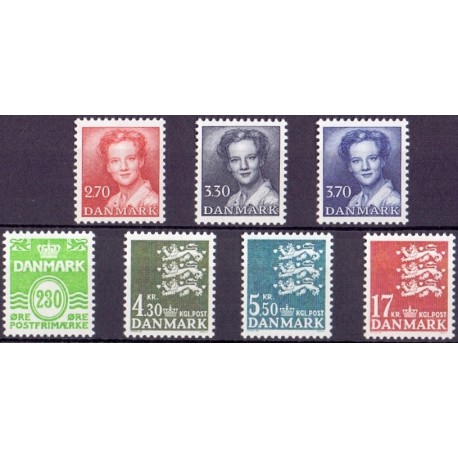1984. Suppleringsværdier og farveændringer. AFA nr. 789-95 postfrisk  Stemplet FDC