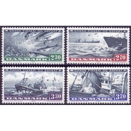 1984. Fiskeri og søfart. AFA nr. 809-12 postfrisk Stemplet FDC