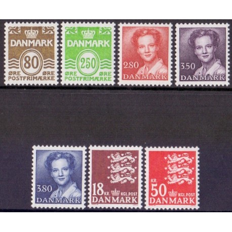 1985. Suppleringsværdier og farveændringer. AFA nr. 818-24 postfrisk  Stemplet FDC