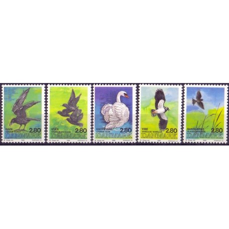 1986. Fugle. AFA nr. 864-68 enkeltmærker postfrisk  Stemplet FDC