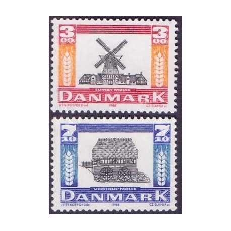 1988. Danske møller. AFA nr. 919-20 postfrisk    Stemplet FDC