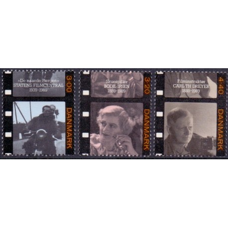 1989. Dansk Film. AFA nr. 946-48 postfrisk enkeltmærker   Stemplet FDC
