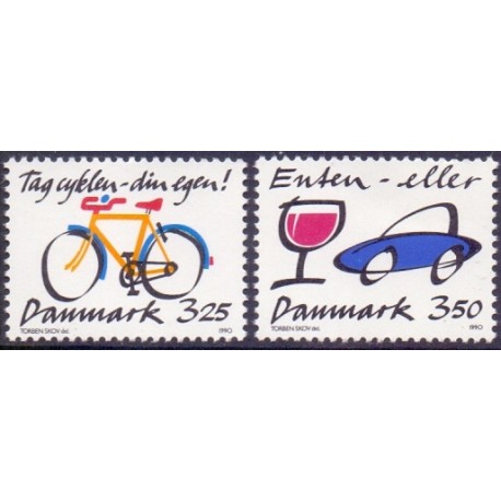 1990. Kampagne mod cykel- og sprit. 980-81 postfrisk    Stemplet FDC