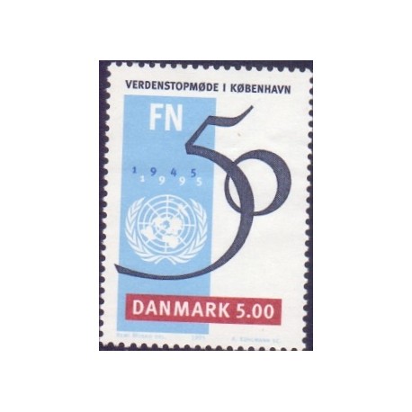 1995. FN's 50-års jubilæum. AFA nr. 1085  postfrisk     Stemplet FDC