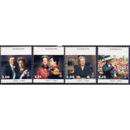 1997. Dr. Margrethe 25's års regeringsjubilæum. AFA nr. 1134-37 postfrisk         Stemplet FDC