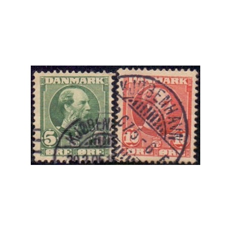 1905-06. Chr. IX, 5-10 Øre, AFA nr. 52-53, stemplet  Ubrugt Stemplet FDC