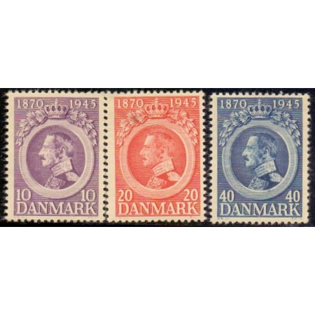 1945. Chr. X 75-års fødselsdag. AFA nr. 290-92 postfrisk    Stemplet FDC