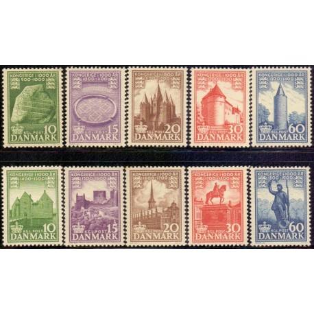 1953-56. Kongerige i 1000 år.  AFA nr. 346-55 postfrisk   Stemplet FDC