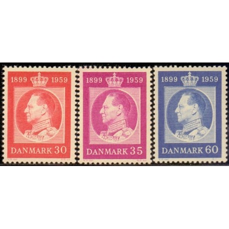 1959. Frederik IX's 60-års fødselsdag. AFA nr. 374-76 postfrisk       Stemplet FDC