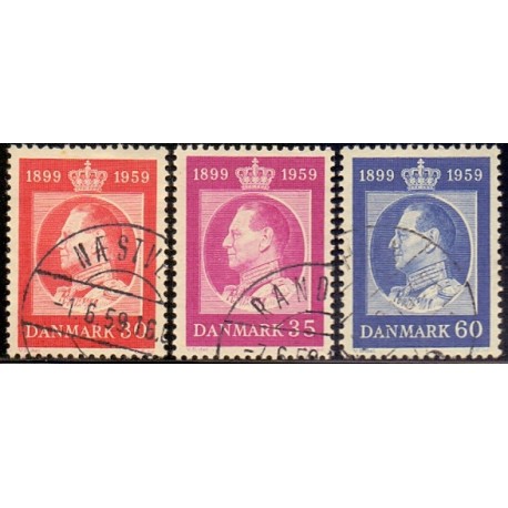 1959. Frederik IX's 60-års fødselsdag. AFA nr. 374-76 postfrisk       Stemplet FDC