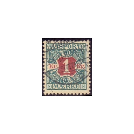 Avisporto. 1907. 1 Kr. blågrøn/rød, AFA. nr. 8, ubrugt, postfrisk, stemplet