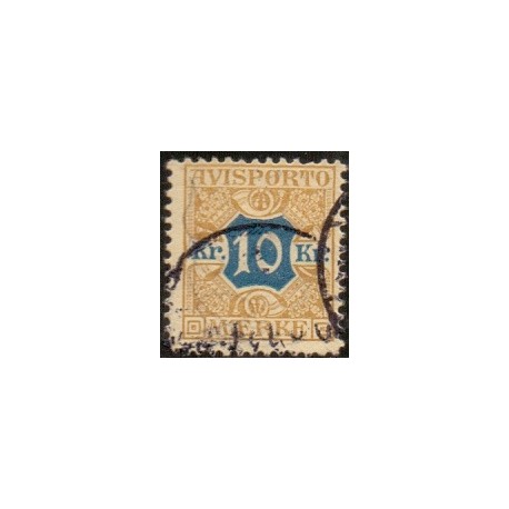Avisporto. 1907. 10 Kr. brungul/blå, AFA. nr. 10, ubrugt, postfrisk, stemplet