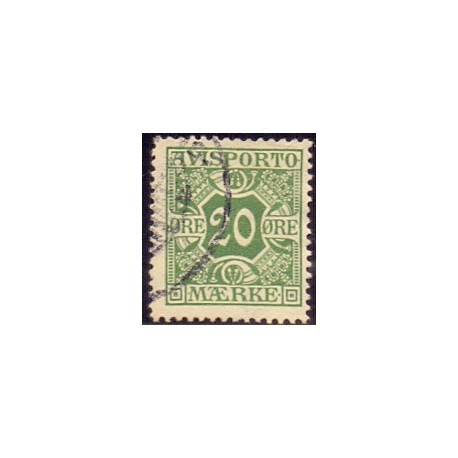 Avisporto. 1914-15. 20 Øre, grøn, AFA. nr. 16 ubrugt, postfrisk, stemplet