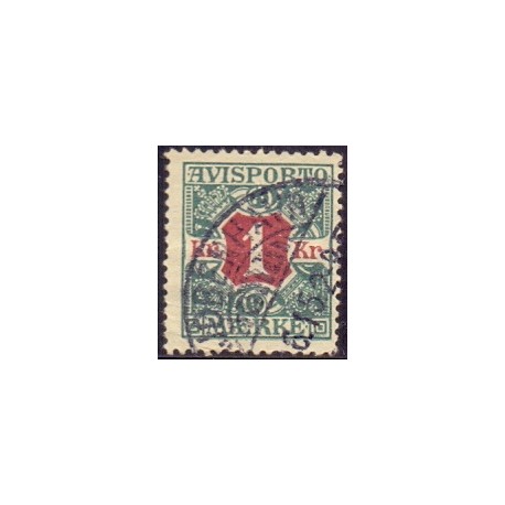 Avisporto. 1914-15. 1 Kr. blågrøn/rød AFA. nr. 20 ubrugt, postfrisk, stemplet