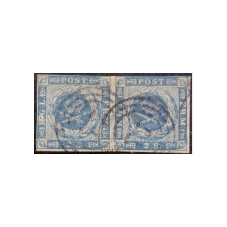 1854. 2 Skilling, blå, AFA nr. 3 **, postfrisk, ubrugt, stemplet