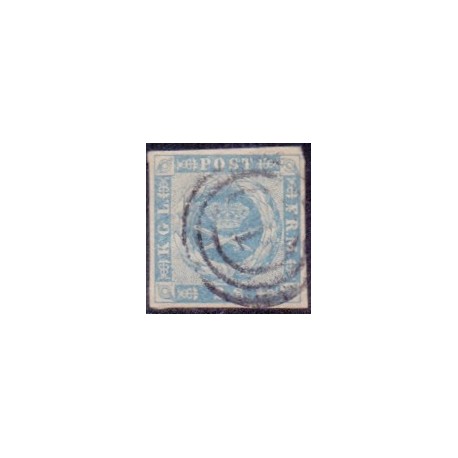 1854. 2 Skilling, blå, AFA nr. 3 **, postfrisk, ubrugt, stemplet