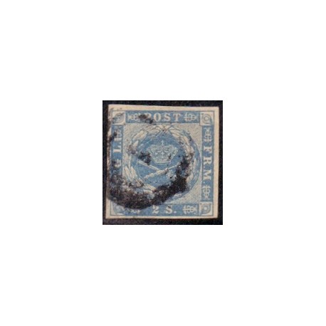 1854. 2 Skilling, blå, AFA nr. 3 **, postfrisk, ubrugt, stemplet