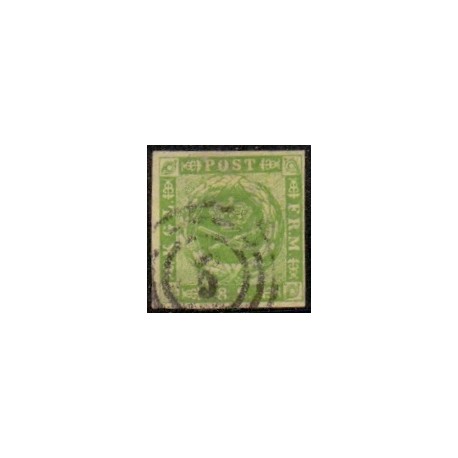 1854. 8 Skilling, grøn, AFA nr. 5 **/MNH, postfrisk, ubrugt, stemplet