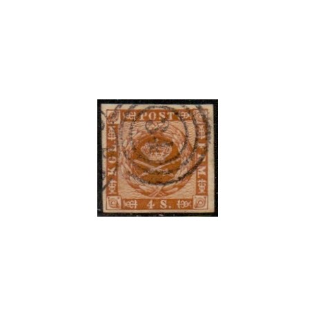 1858. 4 Skilling, brun, AFA nr. 7 **/MNH, postfrisk, ubrugt, stemplet