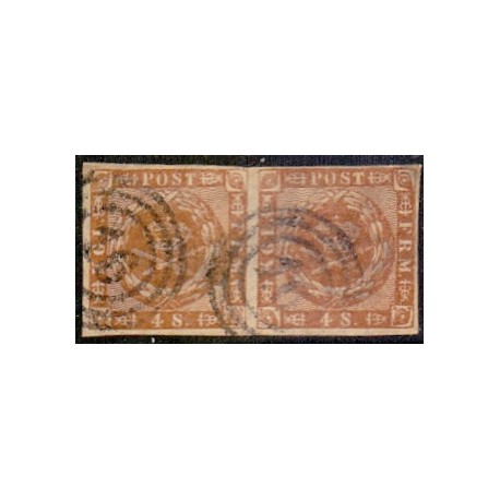 1858. 4 Skilling, brun, AFA nr. 7 **/MNH, postfrisk, ubrugt, stemplet
