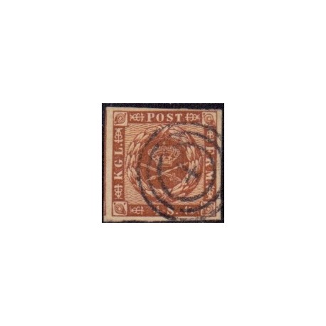 1858. 4 Skilling, brun, AFA nr. 7x **/MNH, postfrisk, ubrugt, stemplet