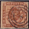 1858. 4 Skilling, brun, AFA nr. 7x **/MNH, postfrisk, ubrugt, stemplet