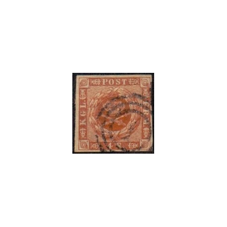1858. 4 Skilling, brun, AFA nr. 7x **/MNH, postfrisk, ubrugt, stemplet