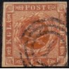 1858. 4 Skilling, brun, AFA nr. 7x **/MNH, postfrisk, ubrugt, stemplet