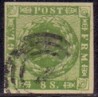 1858. 8 Skilling, grøn, AFA nr. 8 **/MNH, postfrisk, ubrugt, stemplet