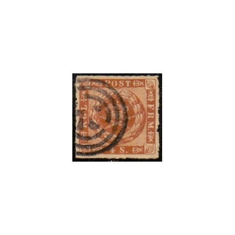 1863. 4 Skilling, brun, AFA nr. 9 **/MNH, postfrisk, ubrugt, stemplet