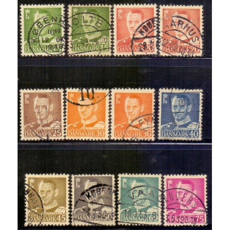 1948-50. Frederik IX, 15-75 øre, (inkl. a nr.) AFA nr. 306-14 stemplet postfrisk      Stemplet FDC