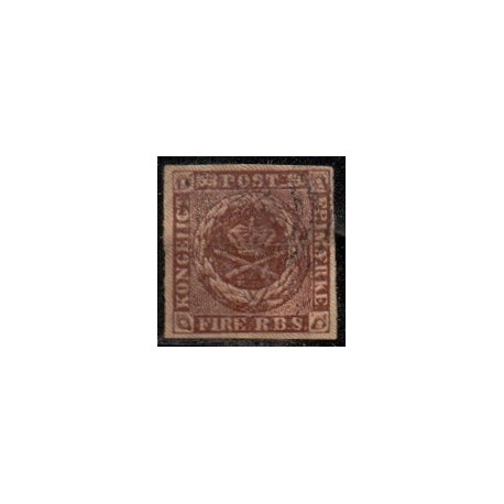 1851 4 Rbs. Thiele, sortbrun, AFA nr 1 IIa stemplet