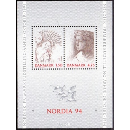 1992. Nordia 94. AFA nr. 1011-12 postfrisk miniark         Stemplet FDC