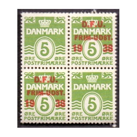 1938. DFU frimærkeudstiling.  AFA nr. 245/199a. 4-blok postfrisk   Stemplet FDC