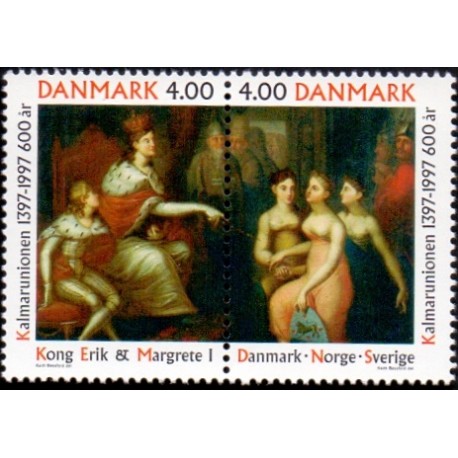 1997. Kalmarunionen 600 år. AFA nr. 1150-51 postfrisk      Stemplet FDC