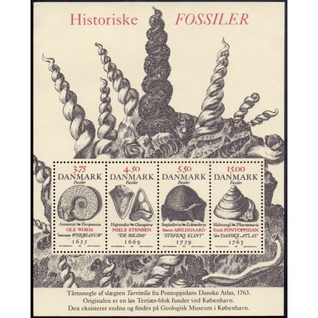 1998. Fossiler. AFA nr. 1195 miniark  postfrisk        Stemplet FDC