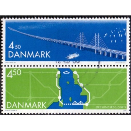 2000. Øresundsforbindelsen, AFA 1254-55, sammentryk postfrisk Stemplet