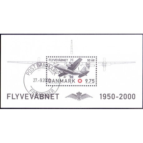 2000. Flyvevåbnet 50 år, AFA 1265 postfrisk miniark Stemplet