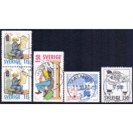 Sverige. 1980. Tegneserier. AFA nr. 1122-25, Co/Cn, postfrisk stemplet  hæfte FDC parstykkke