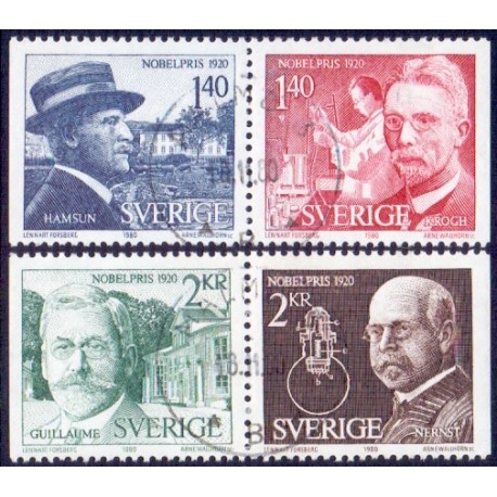 Sverige. 1980. Nobelpristager. AFA nr. 1133-35,  postfrisk parstykker stemplet  hæfte FDC parstykkke