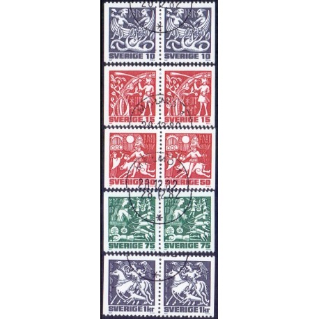 Sverige. 1981. Nordisk mytologi. AFA nr. 1139-43 postfrisk sammentryk stemplet  hæfte FDC parstykkke