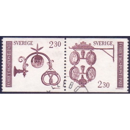 Sverige. 1981. Håndværkerskilte, AFA nr. 1166-67 postfrisk parstykke stemplet  hæfte FDC parstykkke
