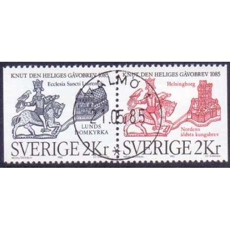 Sverige. 1985. Knud den Helliges gavebrev. AFA nr. 1318-19 Cv-Ch. postfrisk Stemplet hæfte FDC parstykkke SWEDEN **/o