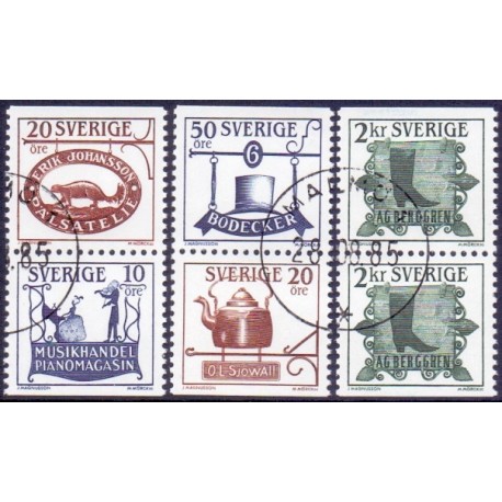 Sverige. 1985. Gamle håndværksskilte. AFA nr. 1326-30 postfrisk par Stemplet hæfte FDC parstykkke SWEDEN **/o